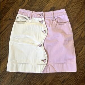 Ganni Women's Overdyed Cutline Pink White Denim Mini Skirt - 34 (2)